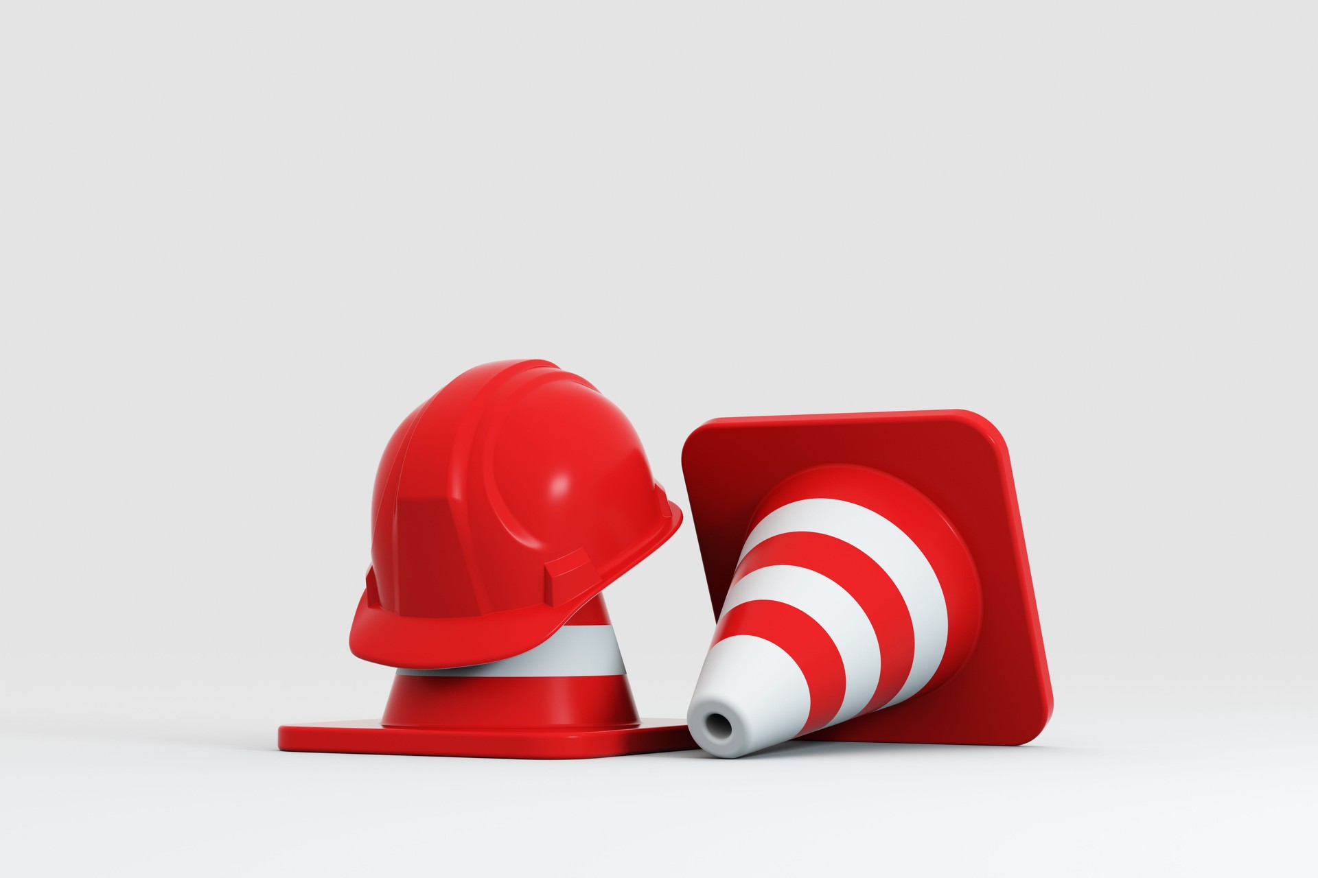 Traffic cones and hardhat 3D. Isolated